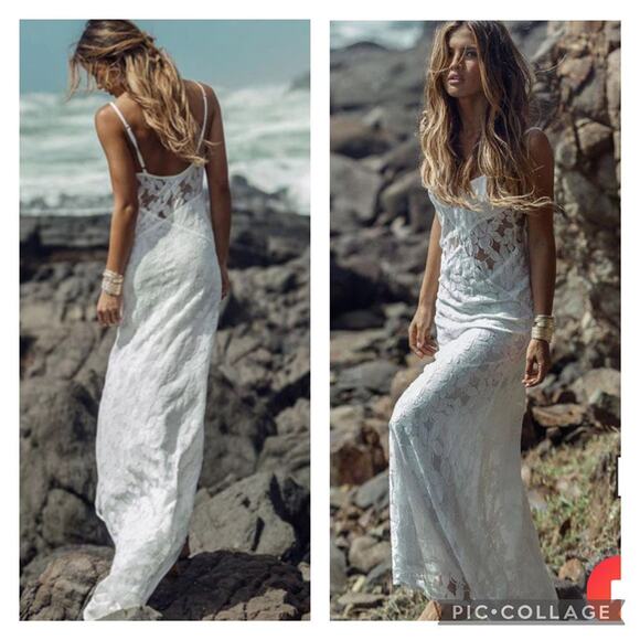 Summer Long Sheath Spaghetti Straps Lace Backless Beach Wedding Dresses XS-S - Picture 1 of 12
